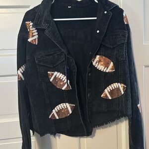 Corduroy jacket with football sequins , S, NWT